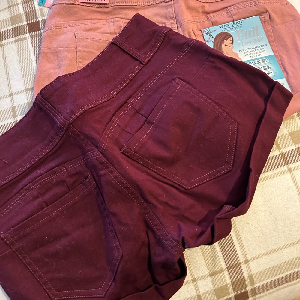 Burgundy and Pink Denim Shorts